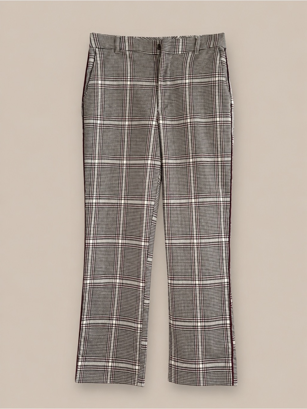 Abercrombie & Fitch Black and White Plaid Dress Pants with Burgundy Side Stripe